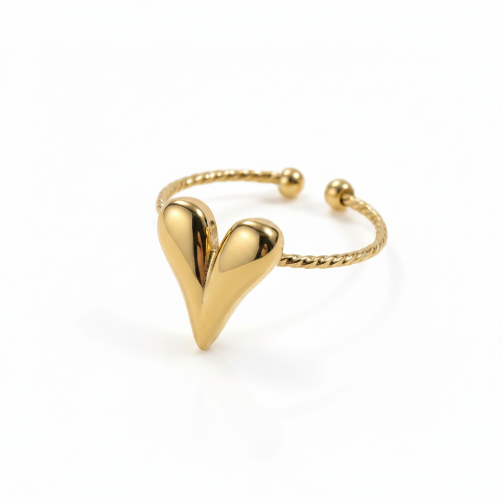 Bague coeur en acier inoxydable 316L doré.