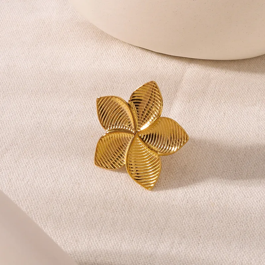 Bague dorée en acier inoxydable avec grande fleur tropicale, bijou bohème