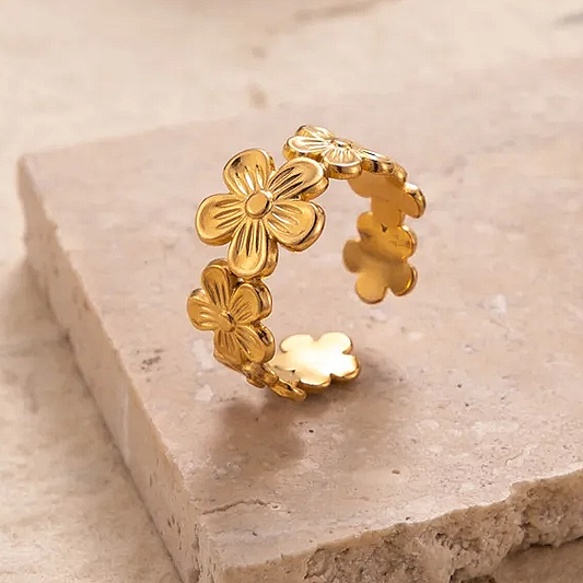Bague BAHIA – Fleurs dorées en acier inoxydable