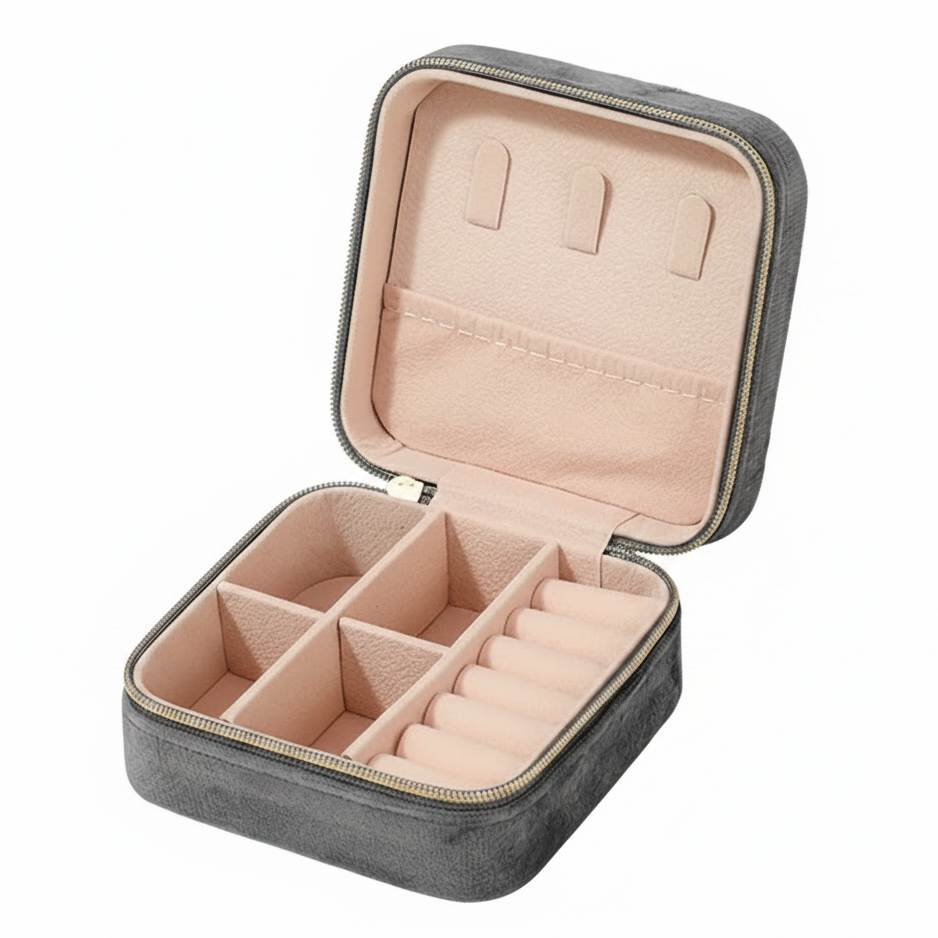 Boîte à bijoux en velours – Élégance pratique, disponible en plusieurs coloris