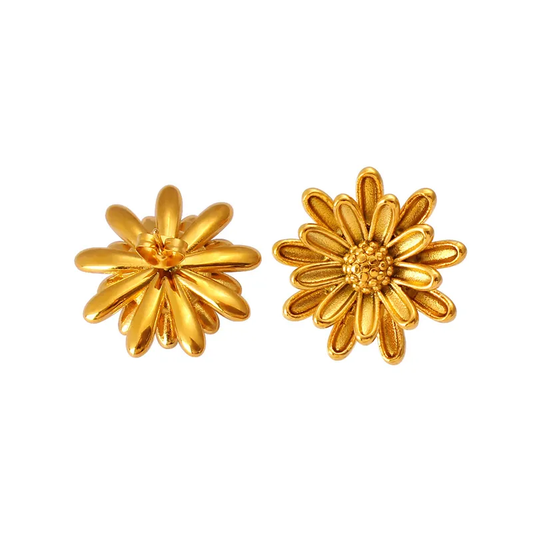Boucles d’oreilles fleur marguerite dorée pour femme en acier inoxydable, puces 2,4 cm