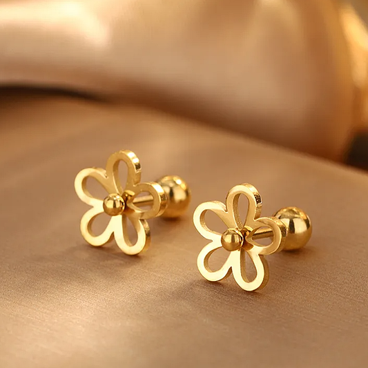 Boucles d'oreilles Fleur PERLE enfant – Acier inoxydable doré, délicates et résistantes