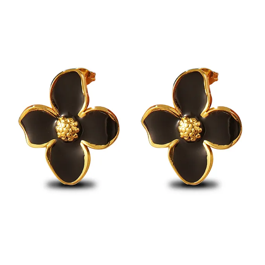 Boucles d'oreilles FIDJI en acier inoxydable Fleur noire