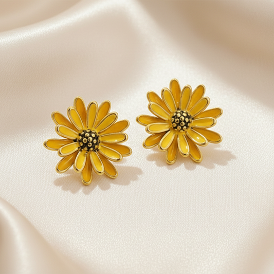 Boucles d’oreilles pour femme tendance en acier inoxydable doré, fleur marguerite caramel, puce 2,3 cm, style bohème 
