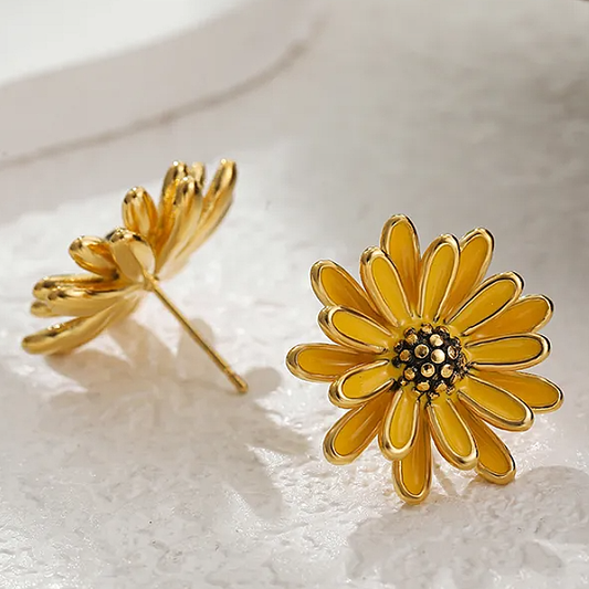Boucles d'oreilles Fleur DAISY  en acier inoxydable