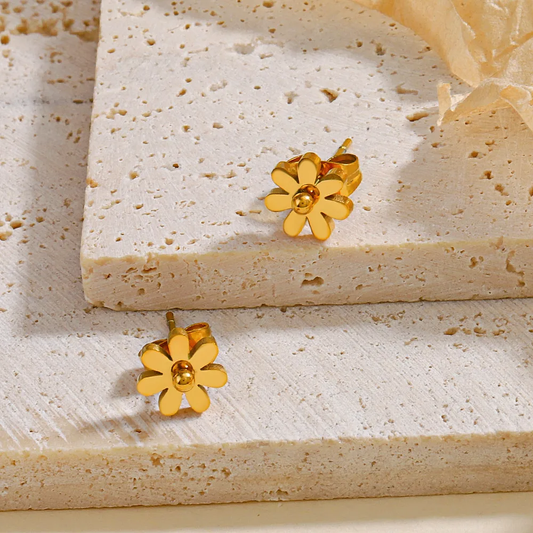 Boucles d'oreilles fleur marguerite en acier inoxydable doré pour femme, puce 8 mm