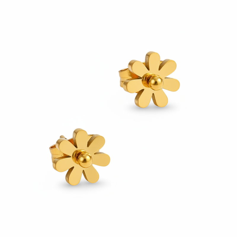 Boucles d'oreilles doré puce fleur  marguerite 8 mm en acier inoxydable 316L.