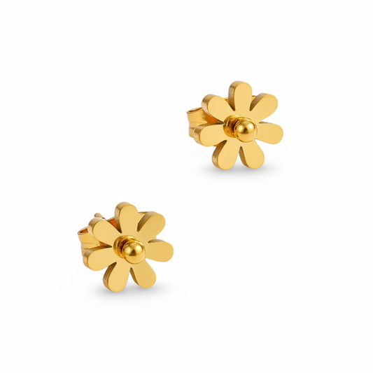 Boucles d'oreilles doré puce fleur  marguerite 8 mm en acier inoxydable 316L.