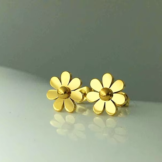 Boucles d’oreilles femme en acier inoxydable 316L doré, petites puces de 0,7 cm, bijoux fleurs marguerite tendance