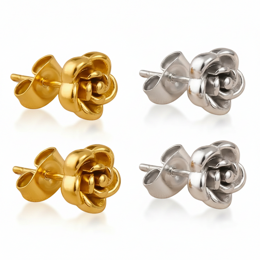 Boucles d'oreilles fleur en acier inoxydable doré et argenté, puce 8 mm.