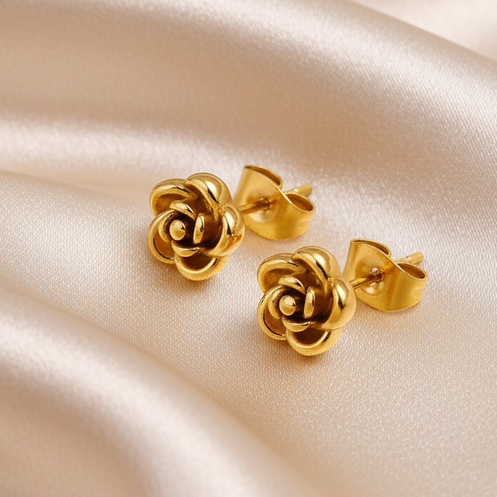 Boucles d'oreilles fleur en acier inoxydable doré pour femme, puce 8 mm, bijou tendance 