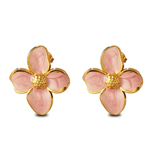 Boucles d'oreilles FIDJI en acier inoxydable Fleur rose