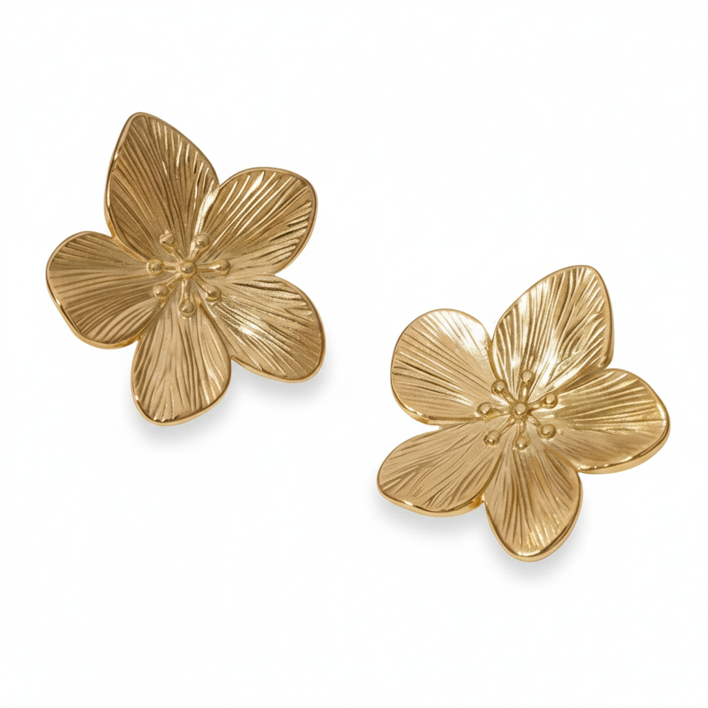 Boucles d'oreilles grande fleur en acier inoxydable doré.