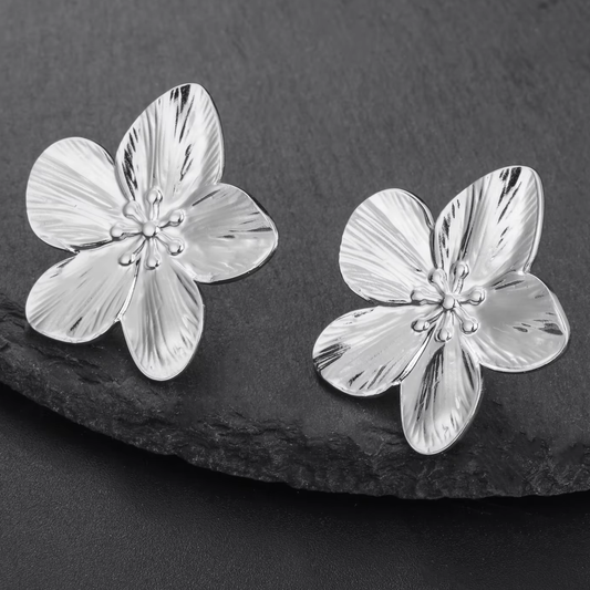 Boucles d'oreilles Fleur HAWAII en acier chirurgical argenté