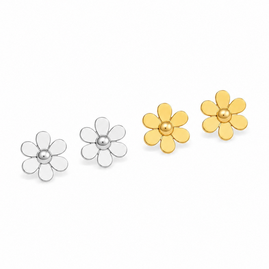 Boucles d’oreilles florales minimalistes en acier inoxydable 316L doré et argenté, petites puces de 0,7 cm.