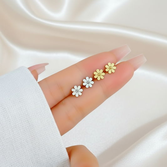 Boucles d’oreilles femme en acier inoxydable doré et argenté, petites puces de 0,7 cm, bijoux fleurs marguerite tendance