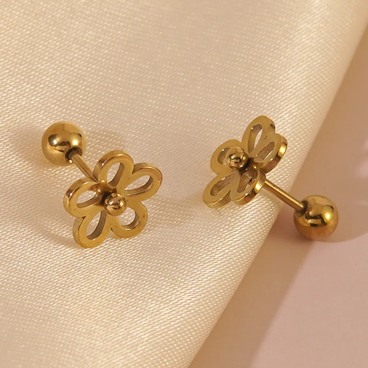 Boucles d'oreilles Fleur PERLE enfant – Acier inoxydable doré, délicates et résistantes