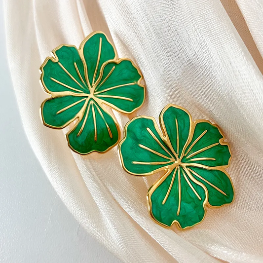 Boucles d'oreilles TYANNA en acier inoxydable Fleur verte