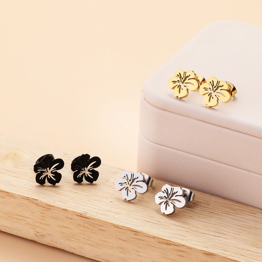 Boucles d'oreilles Fleur hibiscus ZOE en acier inoxydable