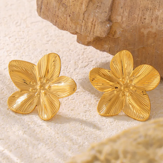 Boucles d'oreilles Fleur HAWAII en acier chirurgical doré