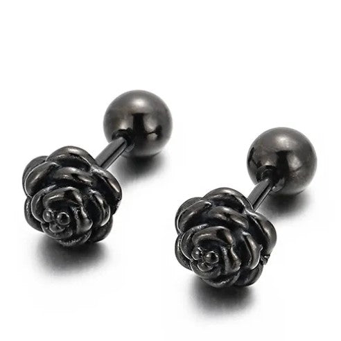Boucles d'oreilles Fleur noire LOU en acier chirurgical