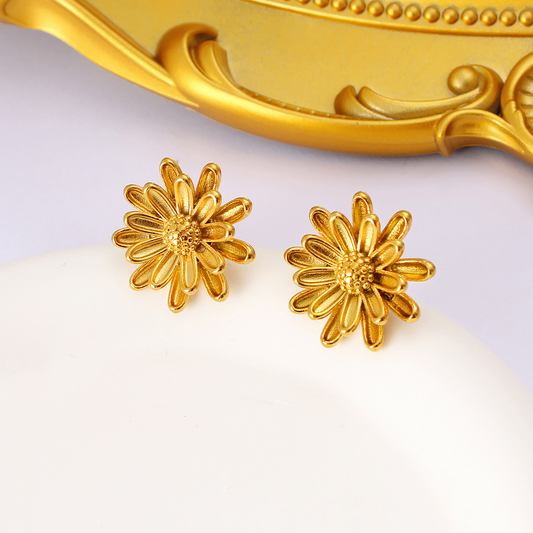 Boucles d'oreilles Fleur MARGUERITE en acier inoxydable