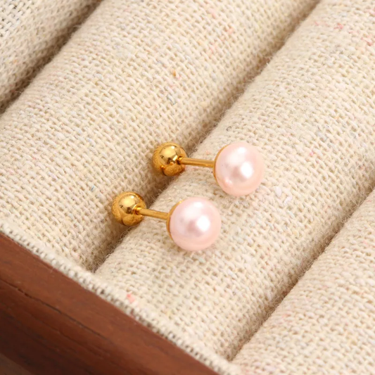 Boucles d'oreilles Perle rose OCEANE enfant - Acier chirurgical, délicates et résistantes