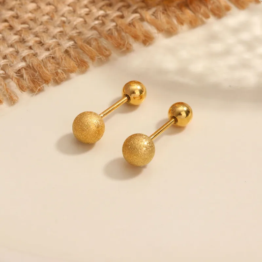 Boucles d'oreilles perles dorées effet sablé en acier inoxydable 316L doré