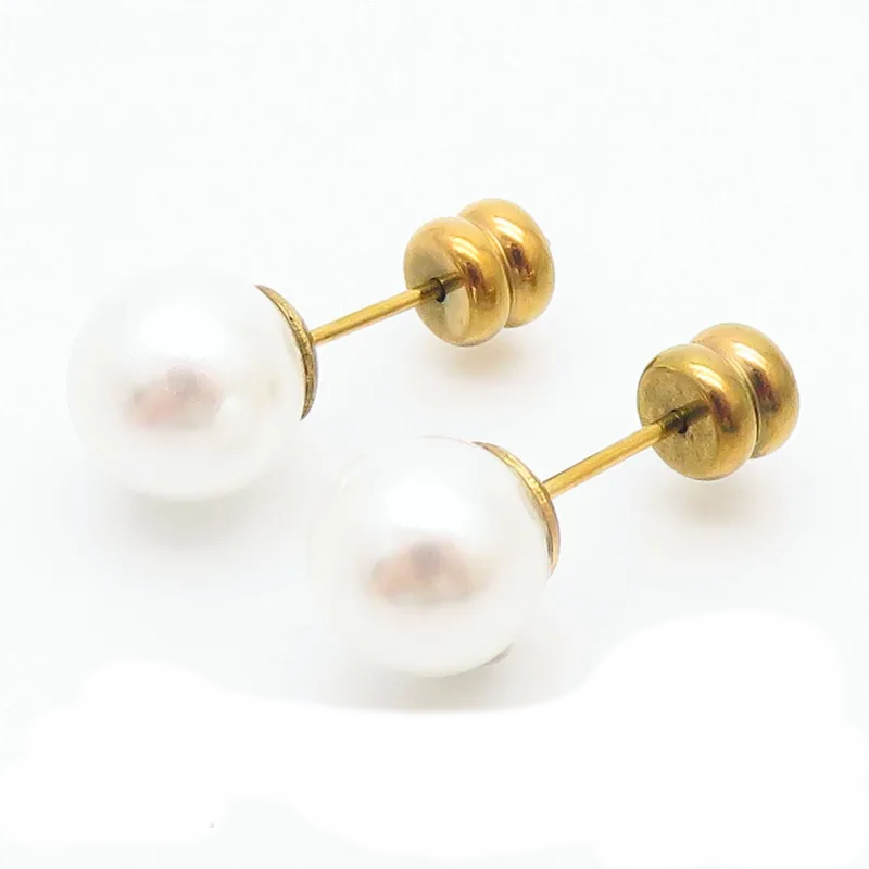 Boucles d’oreilles avec perles de culture blanches montées sur acier inoxydable doré, élégantes et intemporelles