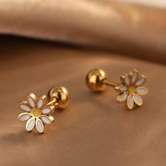 Boucles d'oreilles Fleur VALENTINE enfant – Acier inoxydable doré, délicates et résistantes