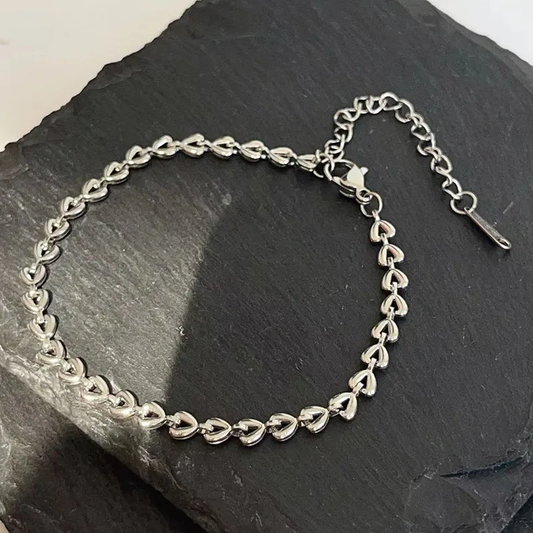 Bracelet femme argenté en acier inoxydable maille coeur, style bohème