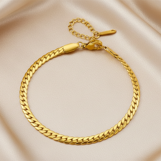 Bracelet gourmette doré femme en acier inoxydable 316L avec maille anglaise élégante, 16+5 cm, fermoir mousqueton sécurisé, bijou élégant