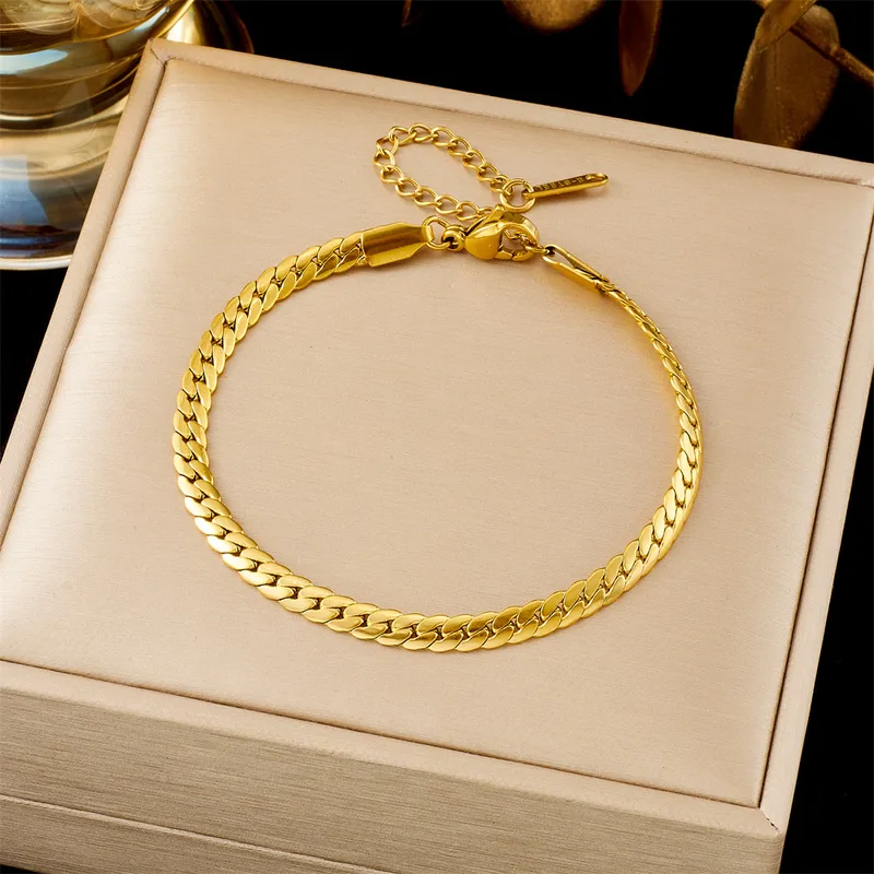 Bracelet gourmette doré femme en acier inoxydable avec maille anglaise élégante, 16+5 cm, fermoir mousqueton sécurisé, bijou élégant