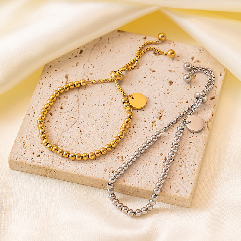 Bracelet coulissant femme en acier inoxydable doré ou argenté, chaîne à billes personnalisable, bijou bohème