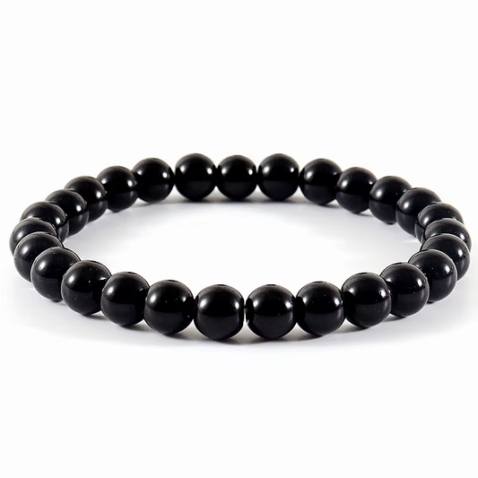 Bracelet boule 8 mm en AGATE NOIRE – Stabilité intérieure et énergie protectrice