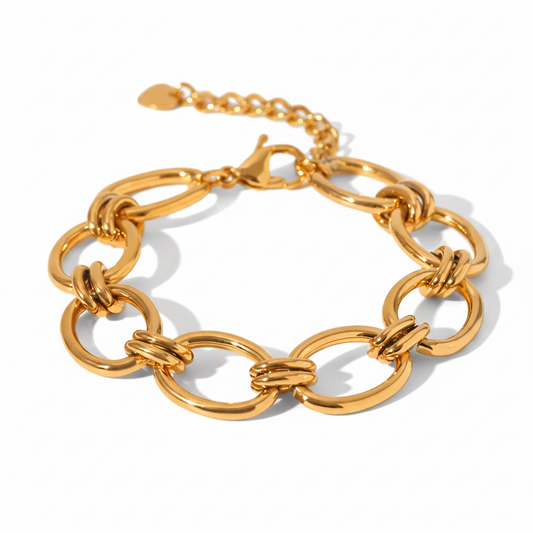 Bracelet en acier inoxydable 316L doré plaqué or 18K à grosse chaîne trombone.