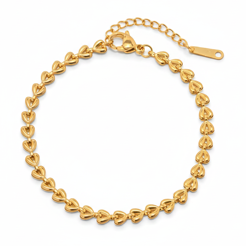 Bracelet doré en acier inoxydable 316L à chaîne de coeurs.