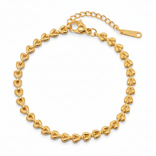 Bracelet doré en acier inoxydable 316L à chaîne de coeurs.