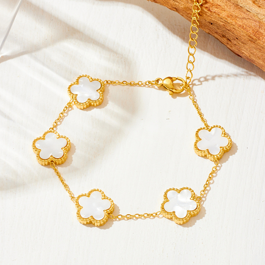 Bracelet  Fleurs blanches ANNA en acier inoxydable