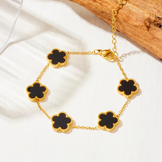 Bracelet Fleurs noires ANNA en acier inoxydable