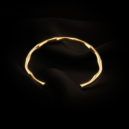 Bracelet manchette doré femme en acier inoxydable, style bambou bohème chic