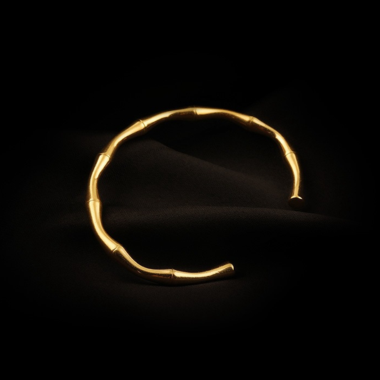 Bracelet femme acier inoxydable doré, manchette style bambou, bijou bohème tendance