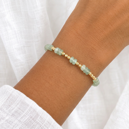 Bracelet à perles plates pierre naturelle en acier inoxydable doré – modèle HARPER