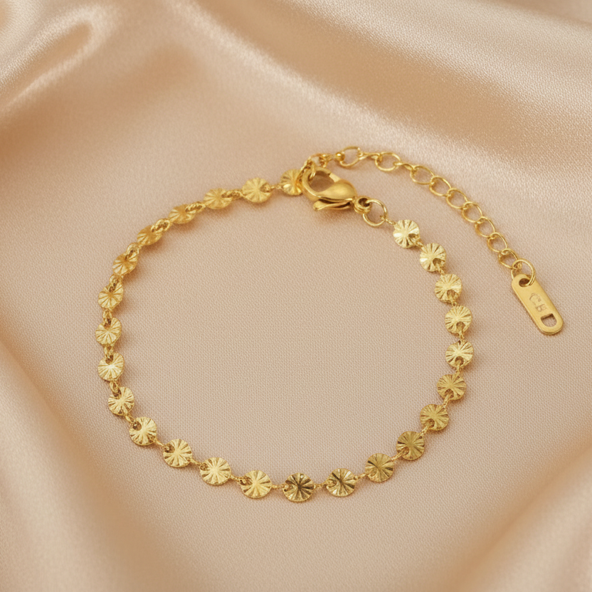 Bracelet en acier inoxydable doré à chaîne maillons ronds martelés, bijou tendance au style chic et bohème