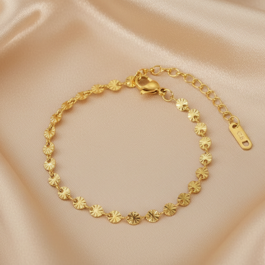 Bracelet en acier inoxydable doré à chaîne maillons ronds martelés, bijou tendance au style chic et bohème