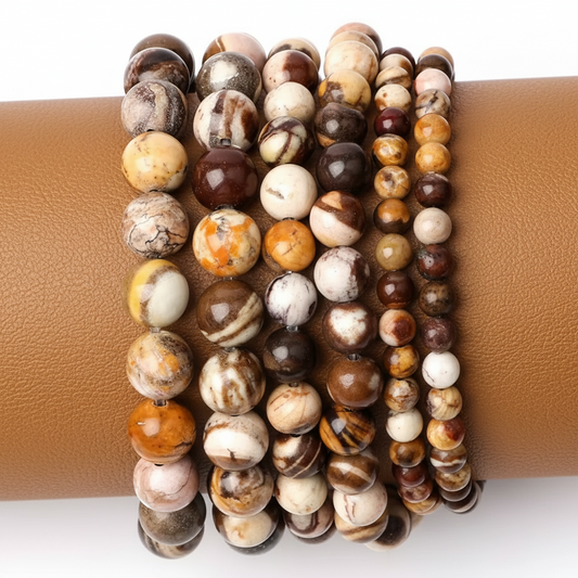 Bracelet boule 4 mm en jaspe zébré australien – pierre naturelle aux tons beige et marron, symbole d’ancrage et d’harmonie intérieure – Swann Bijoux en Guadeloupe