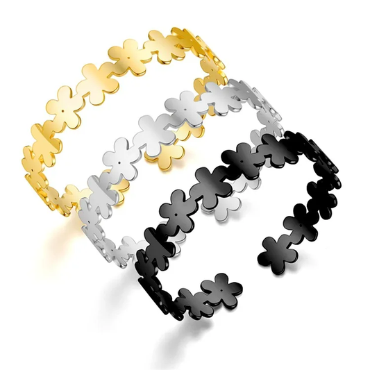 Bracelet manchette Fleurs LORENA en acier inoxydable
