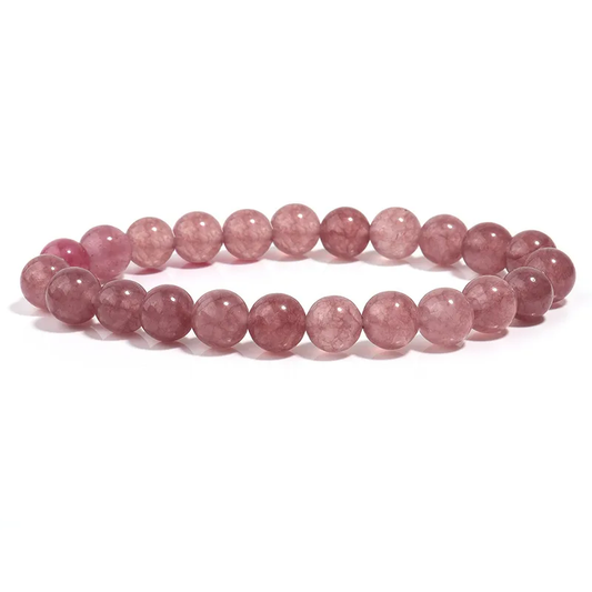 Bracelet boule 4 et 8 mm en QUARTZ FRAISE – Douceur du cœur et énergie affective.