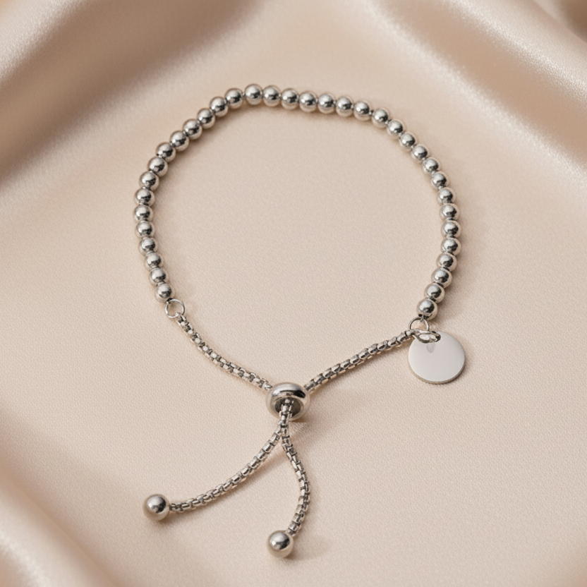 Bracelet coulissant femme en acier inoxydable argenté, chaîne à billes personnalisable, bijou bohème