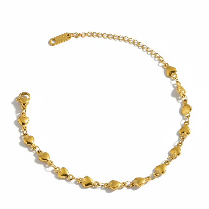 Bracelet doré en acier inoxydable 316L à chaîne de petits coeurs.